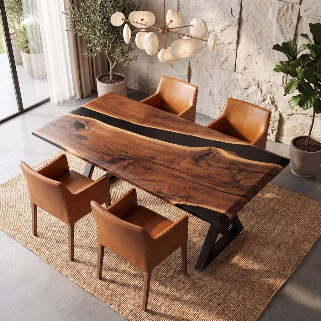 Black Walnut Black Epoxy Rectangular Dining Table