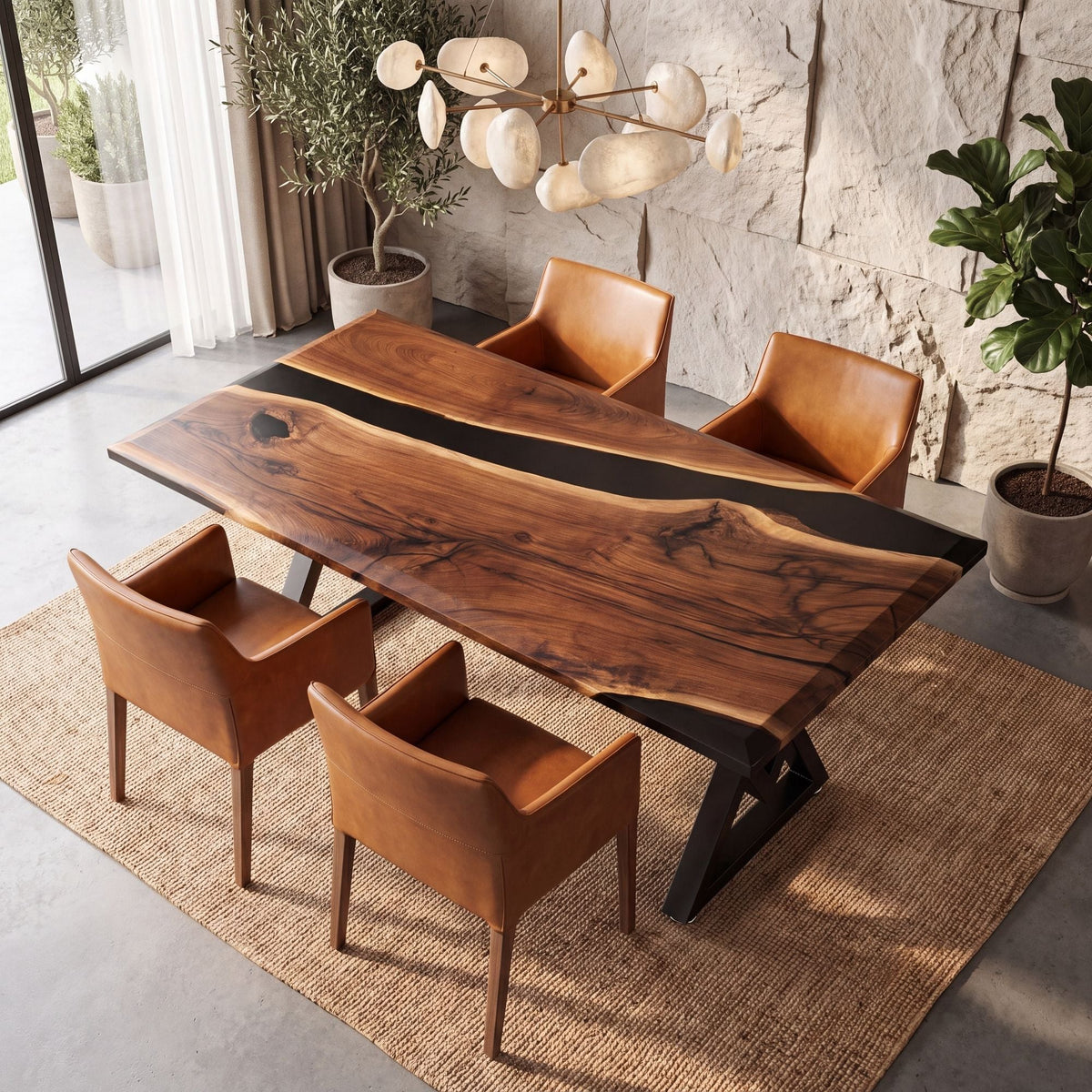Black Walnut Black Epoxy Rectangular Dining Table