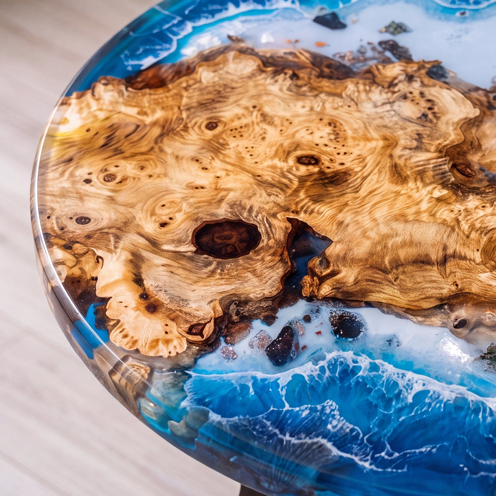 Poplar Blue Epoxy Round Coffee Table-PLSY05（Tabletop only, legs not included）