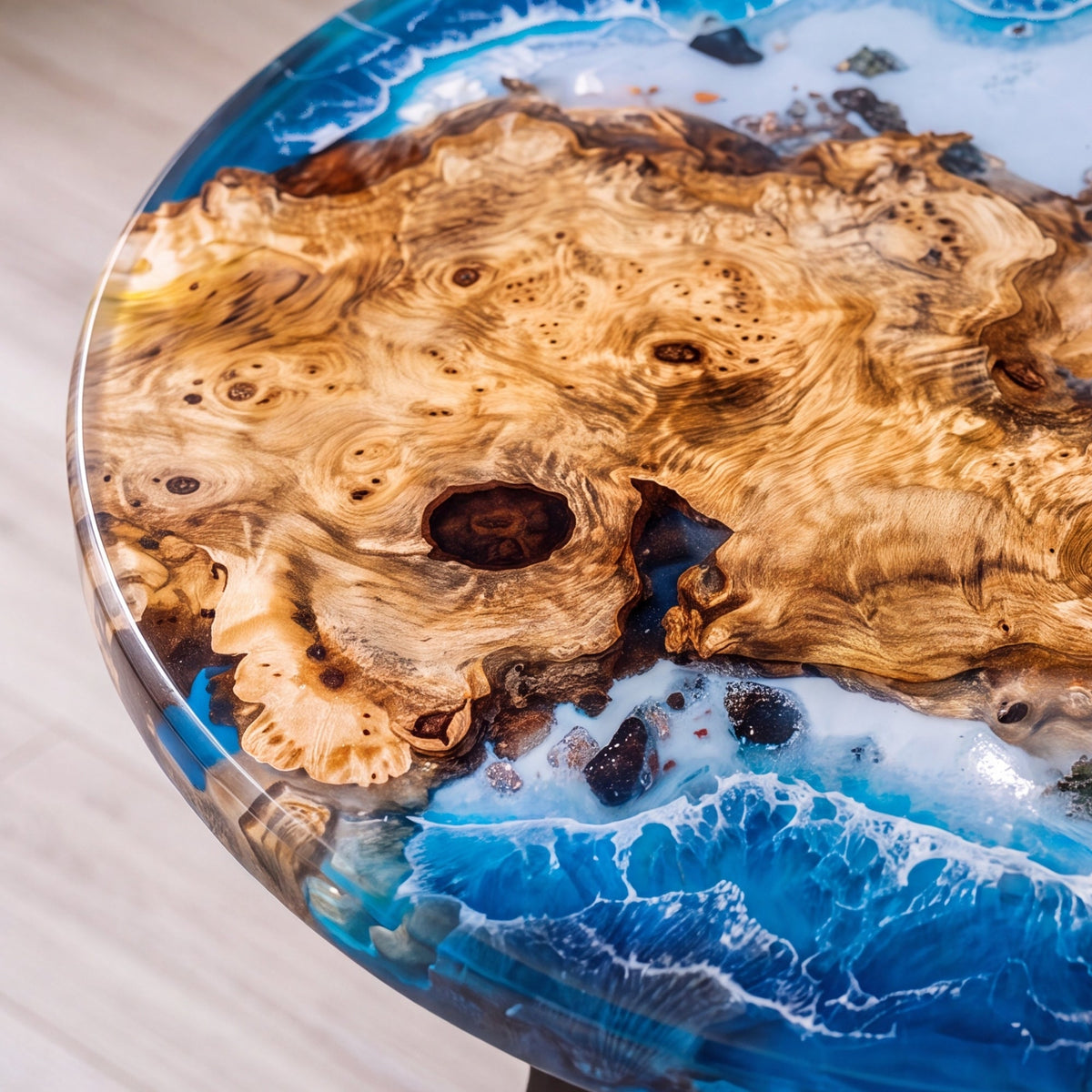 Poplar Blue Epoxy Round Coffee Table-PLSY05（Tabletop only, legs not included）