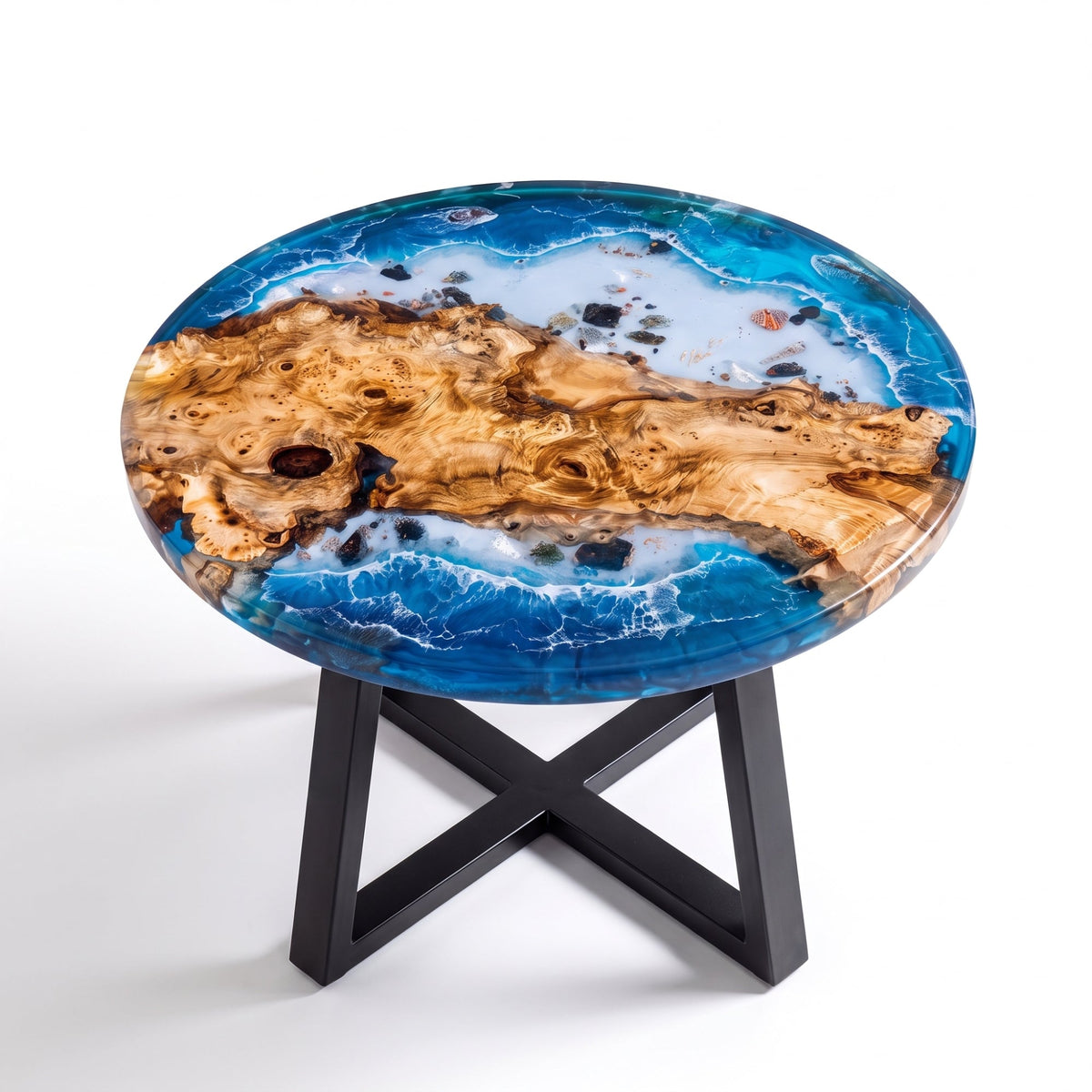 Poplar Blue Epoxy Round Coffee Table-PLSY05（Tabletop only, legs not included）