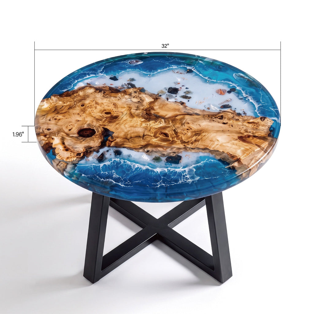 Poplar Blue Epoxy Round Coffee Table-PLSY05（Tabletop only, legs not included）