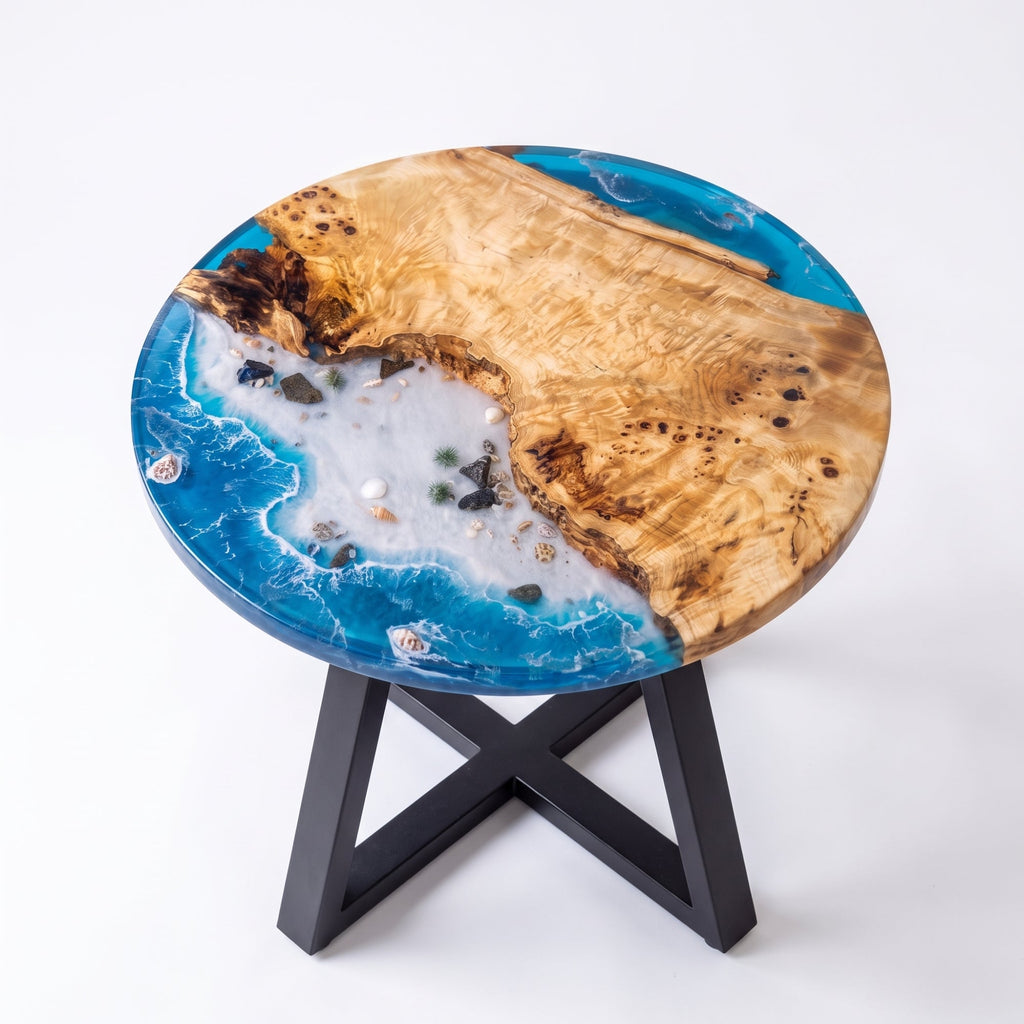 Poplar Blue Epoxy Round Coffee Table-PLSY02（Tabletop only, legs not included）