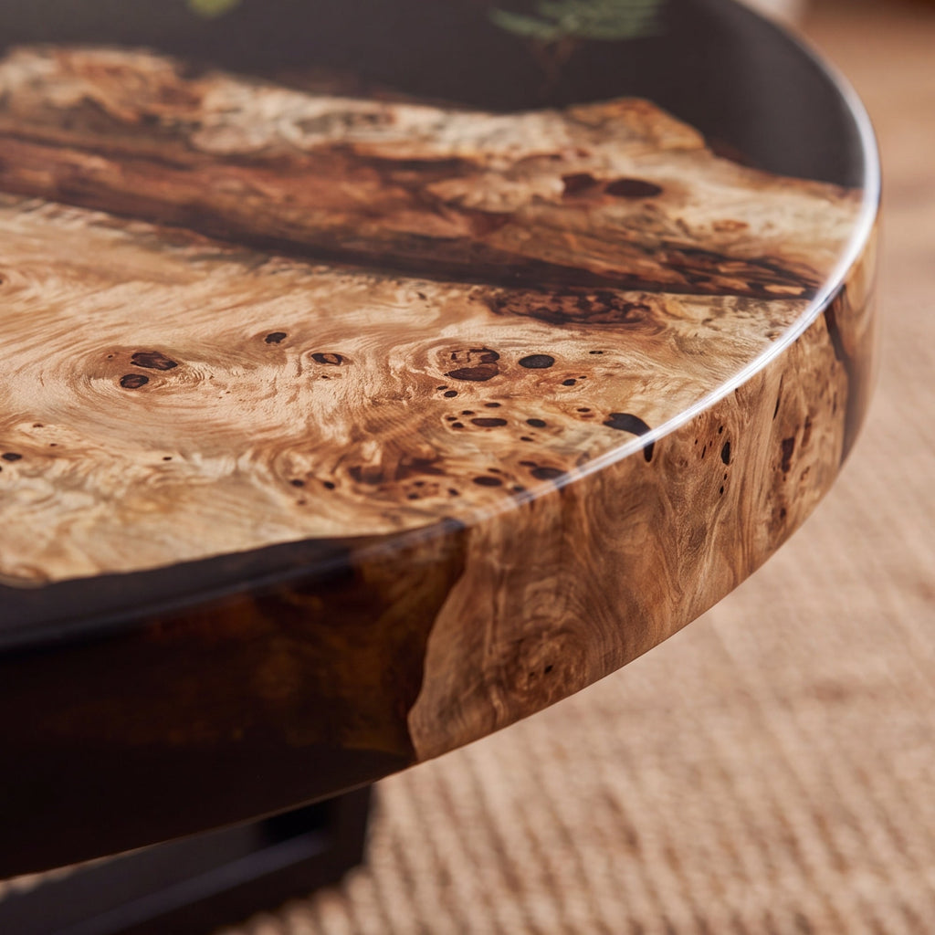 Poplar Black Epoxy with Floral Round Coffee Table-PLFY03（Tabletop only, legs not included）