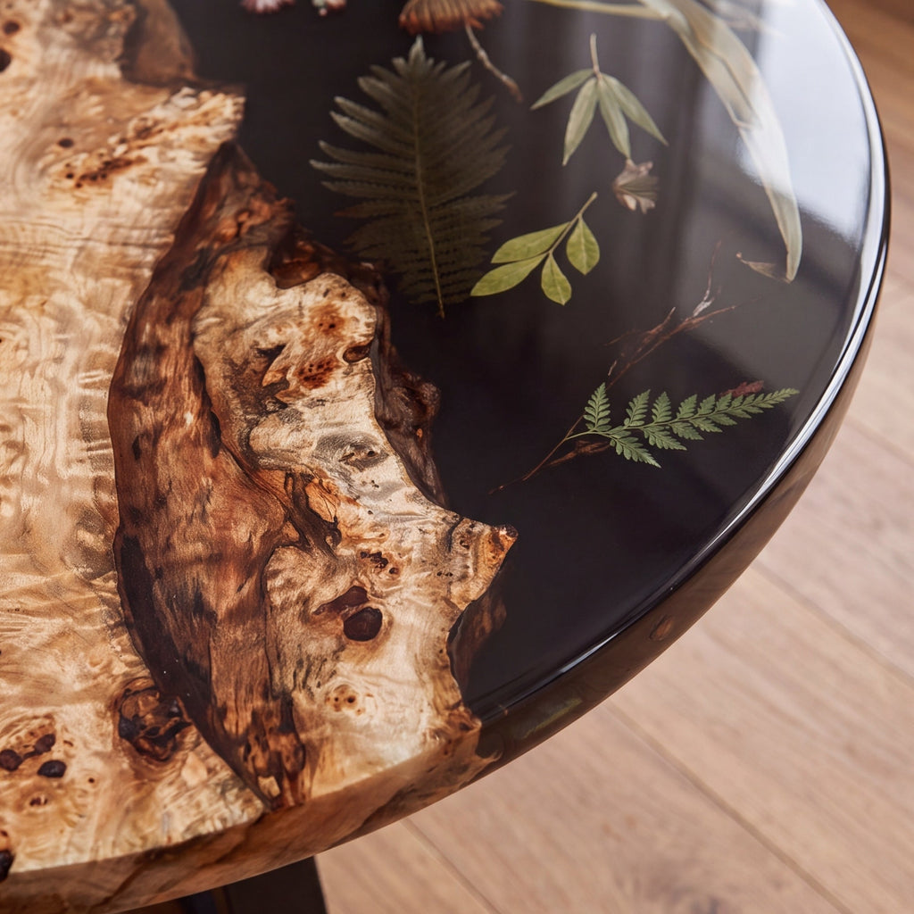 Poplar Black Epoxy with Floral Round Coffee Table-PLFY03（Tabletop only, legs not included）