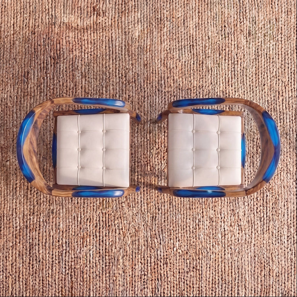Walnut Smurf Blue Epoxy Arm Chair 2pcs/CTN