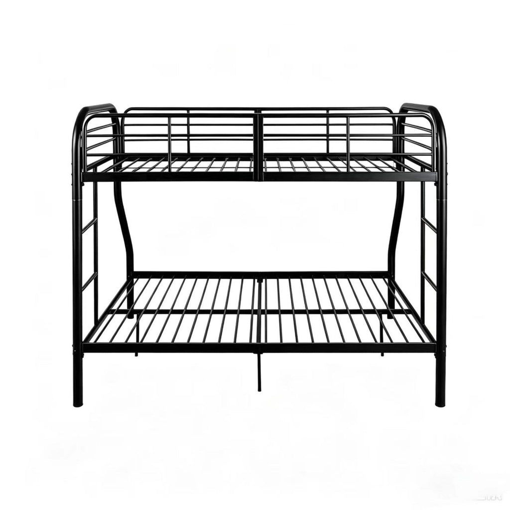BB002-Twin Over Full Black Metal Bunk Bed Frame with Ladder & Safety Guardrails