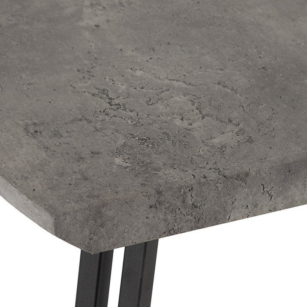 DT015-Rectangular Concrete‑Effect Dining Table with Black Metal Legs