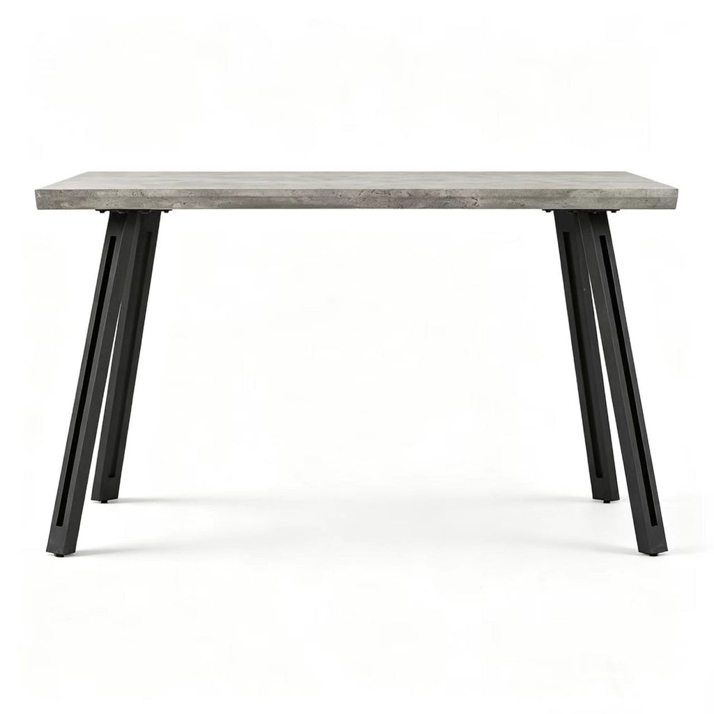 DT015-Rectangular Concrete‑Effect Dining Table with Black Metal Legs