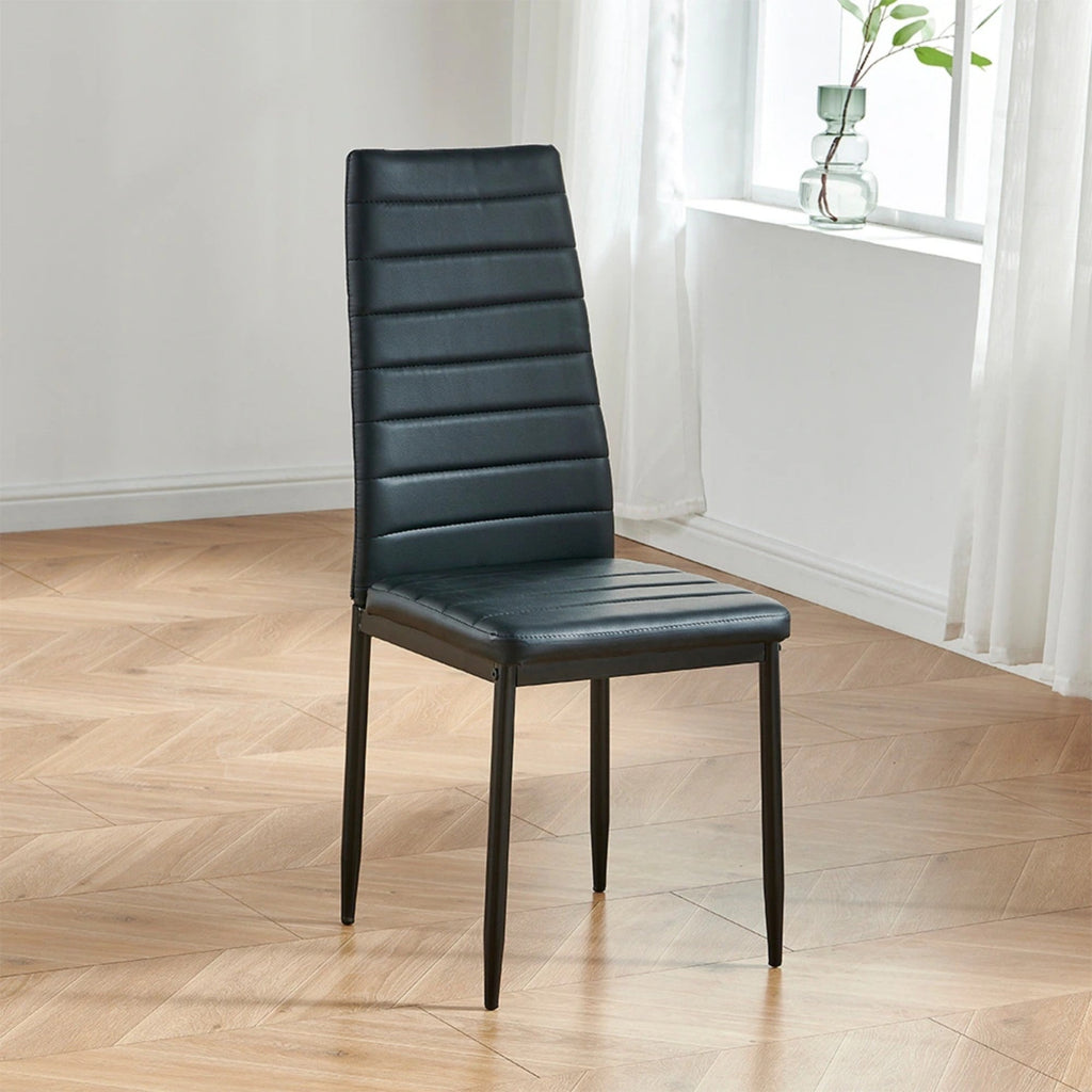 CH014-2PCS/CTN-Upholstered Striped High Back Kitchen Chair, Black Metal Leg Dining Chair