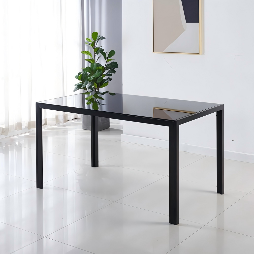 DT014-Black Tempered Glass Dining Table