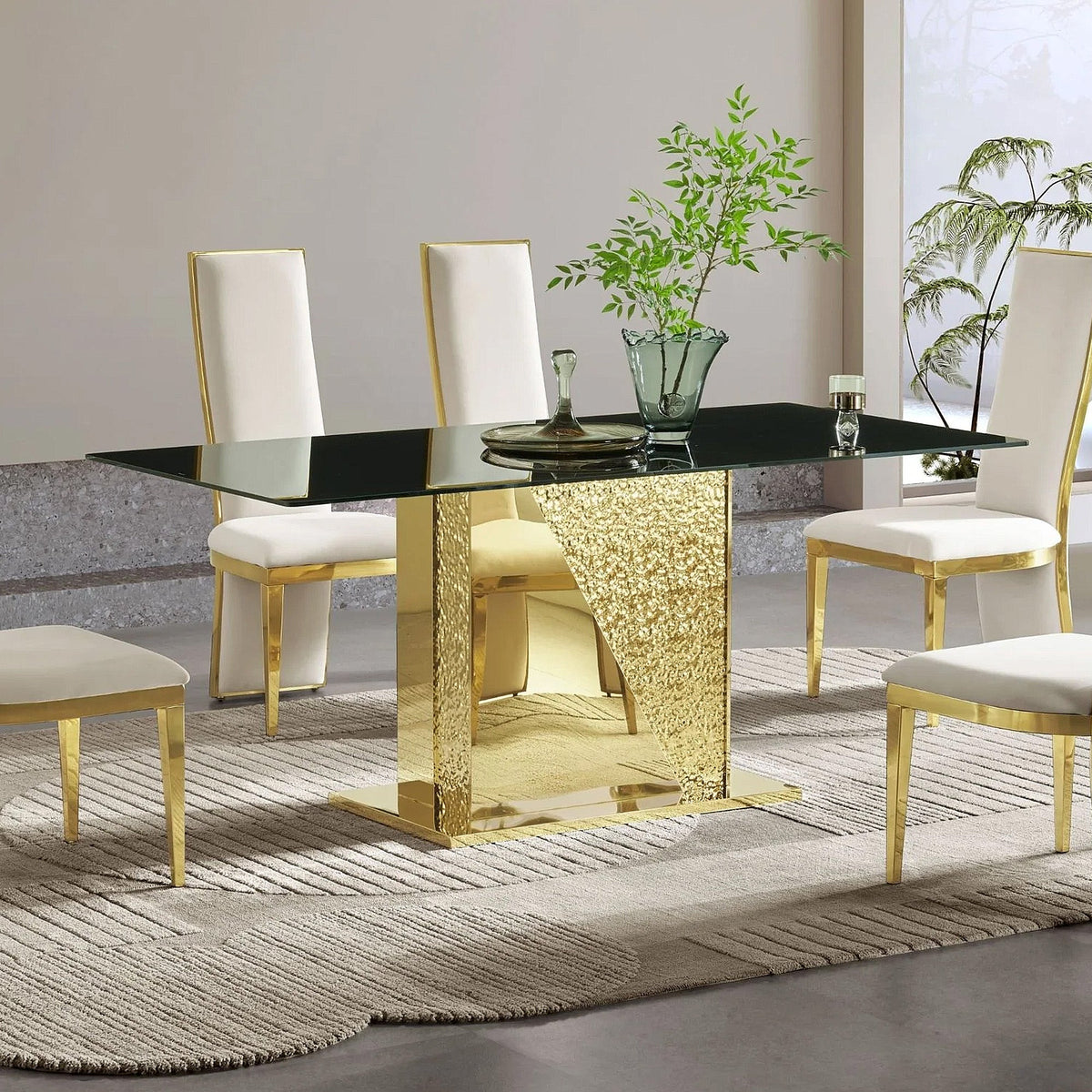 Stainless Steel & Tempered Glass Dining Table