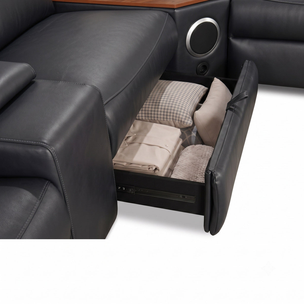 Power Recliner Air Leather Sectional MC3028A Black
