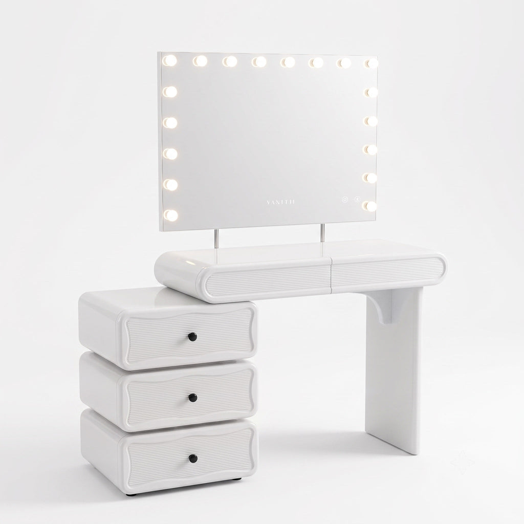 VANATII Jenny Vanity Desk Set With Movable Drawers & 18 LED Bulbs Mirror
