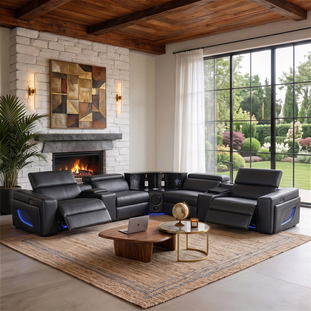 Power Recliner Air Leather Sectional MC3028A Black