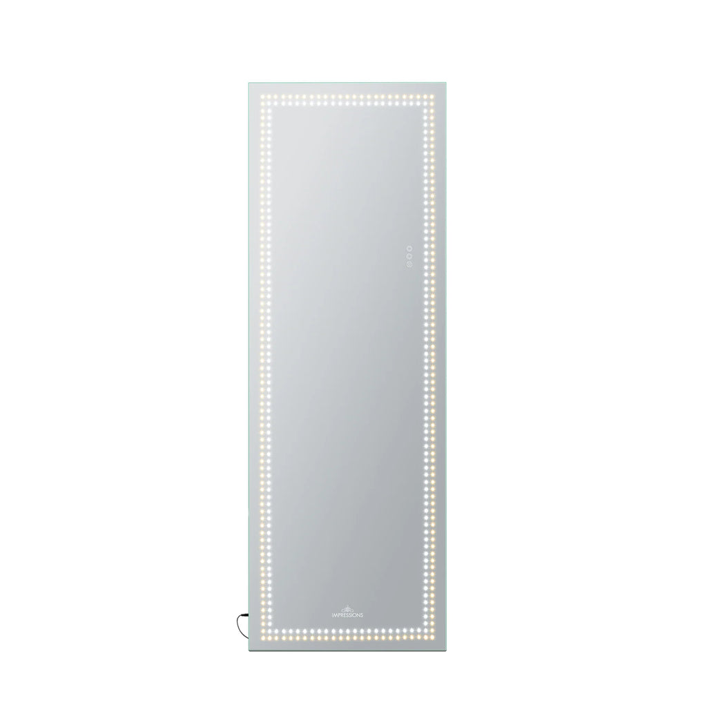 Rectangular mirror with LED lights on a white background