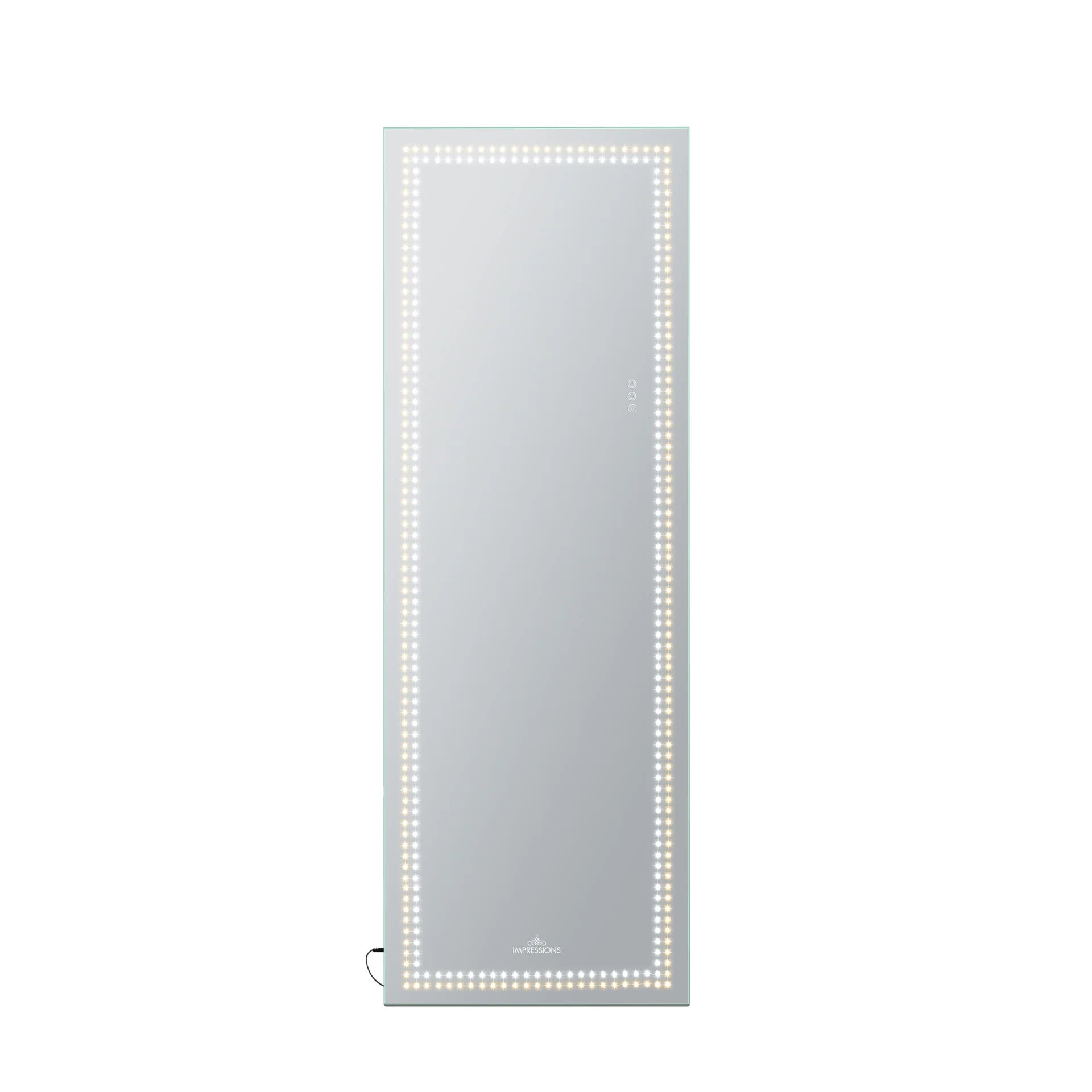 Rectangular mirror with LED lights on a white background
