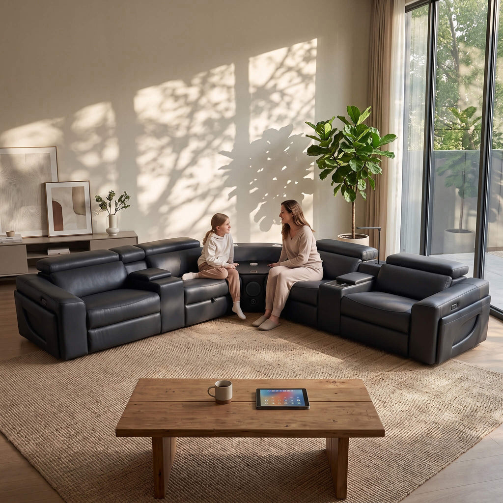 Power Recliner Air Leather Sectional MC3028A Black