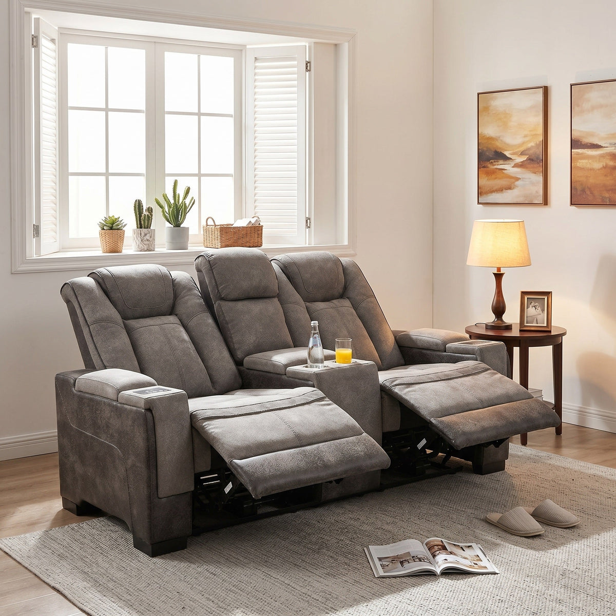 Charlie Modern Gray Power Recliner Loveseat – Dual Power Motion Seating