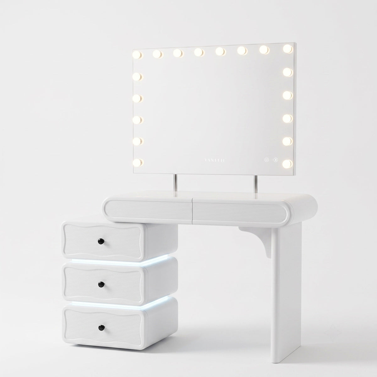 VANATII Jenny Vanity Desk Set With Movable Drawers & 18 LED Bulbs Mirror