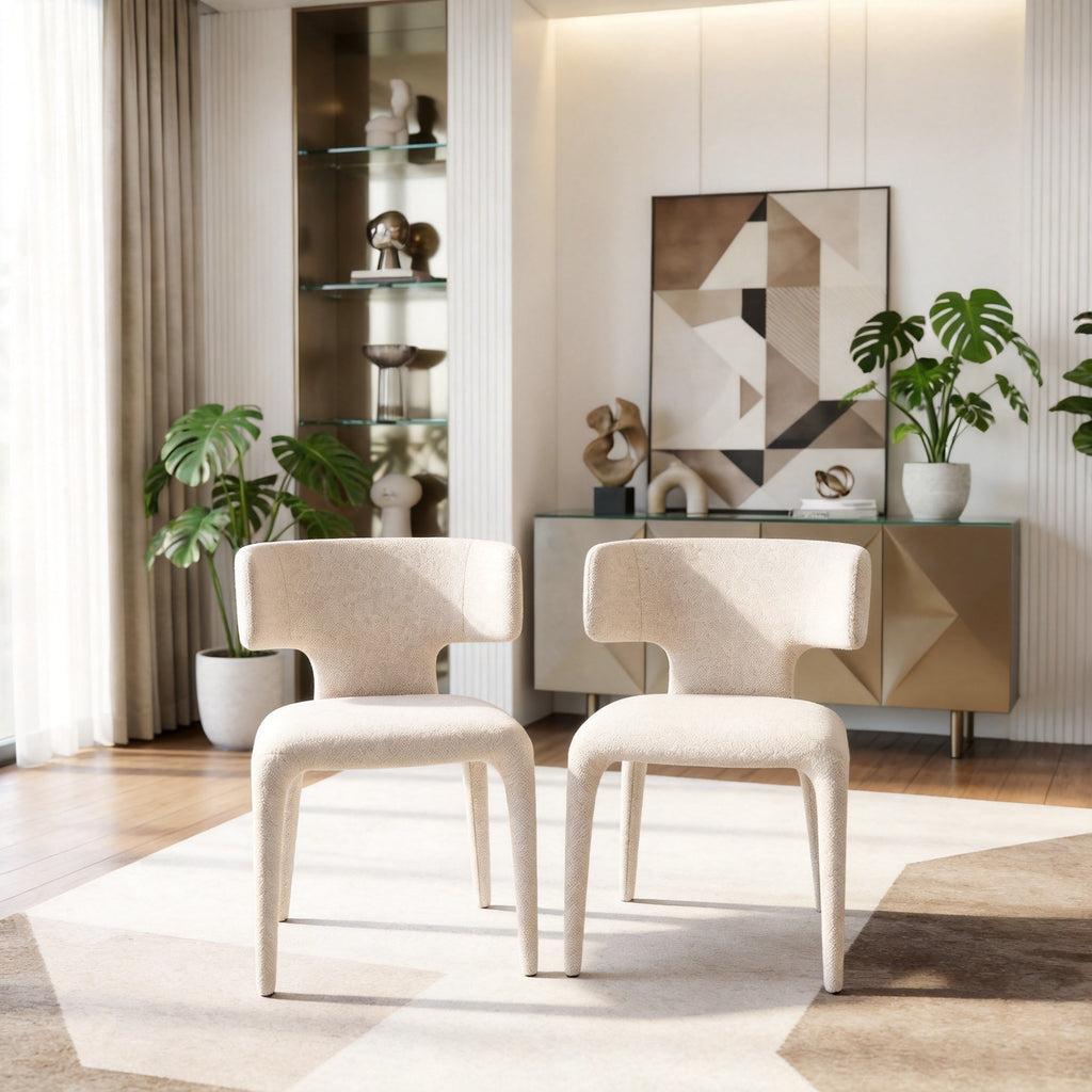 Contemporary Dining Chair - Fabric-Wrapped Legs & Curved Back Design，2PCS/CTN