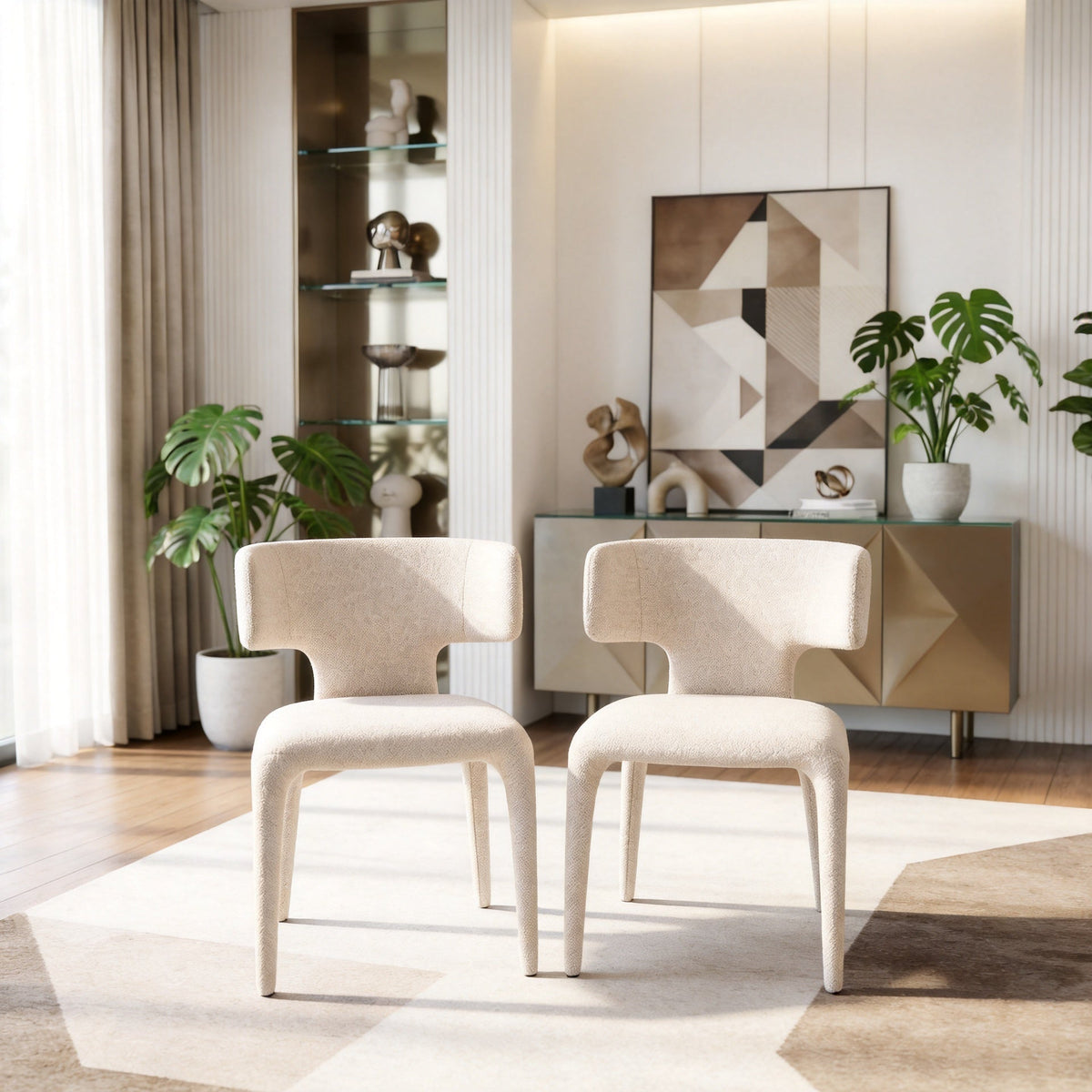 Contemporary Dining Chair - Fabric-Wrapped Legs & Curved Back Design，2PCS/CTN