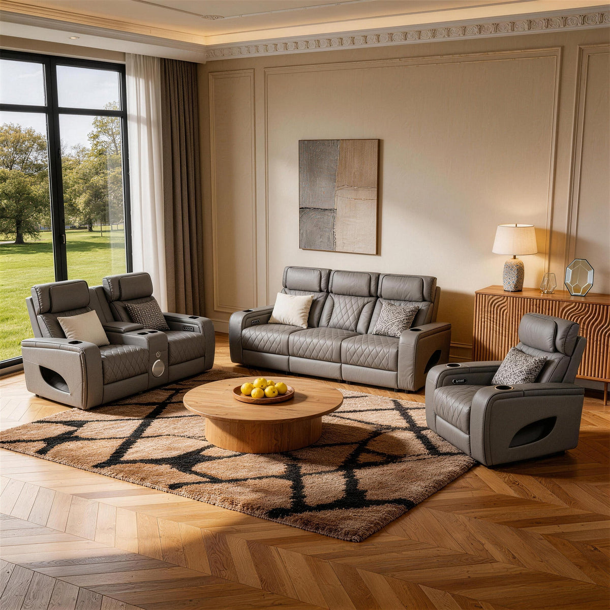 Jessie Luxury Gray Power Recliner Sofa Set