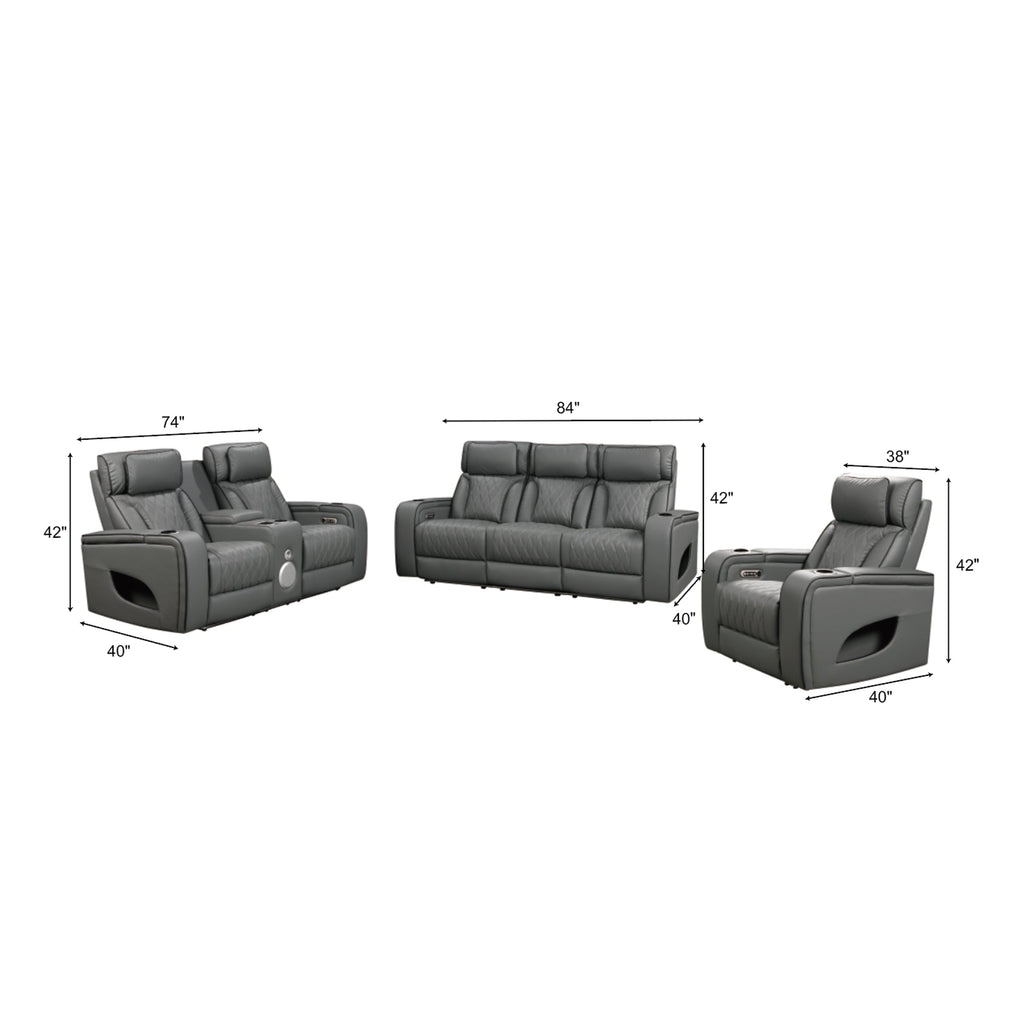 Jessie Luxury Gray Power Recliner Sofa Set