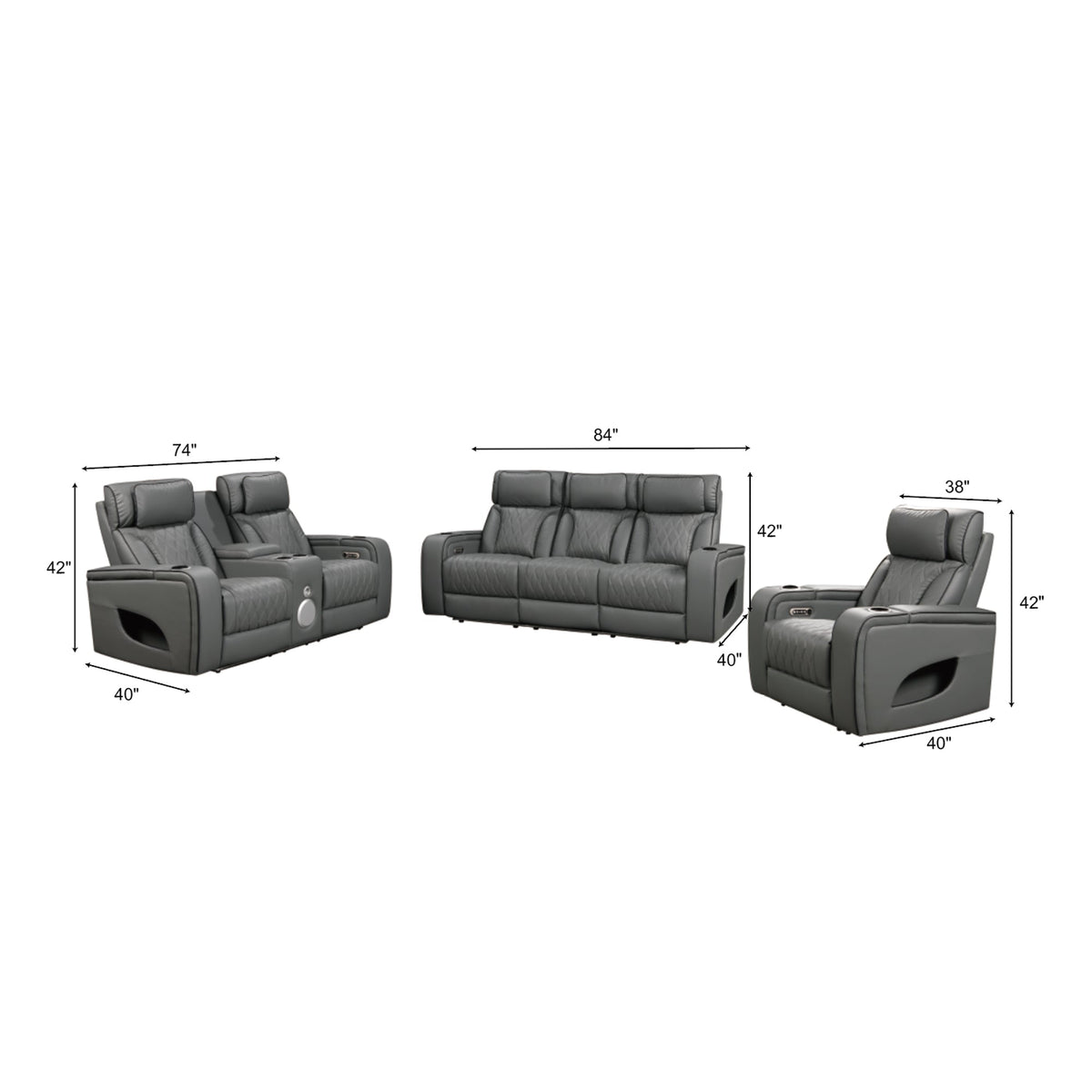Jessie Luxury Gray Power Recliner Sofa Set