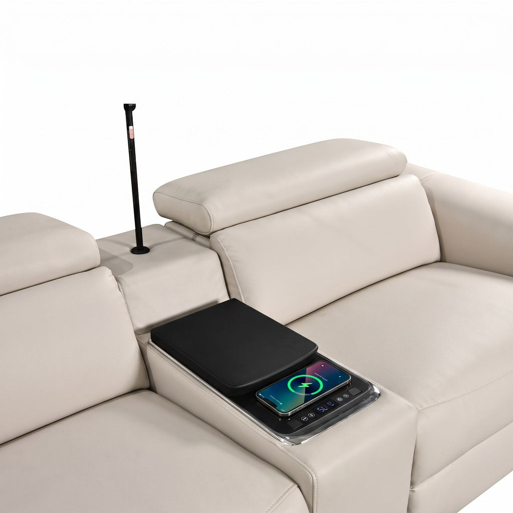 Air Leather Power Reclining Sectional Sofa with Recliner in Beige (MC3028A)