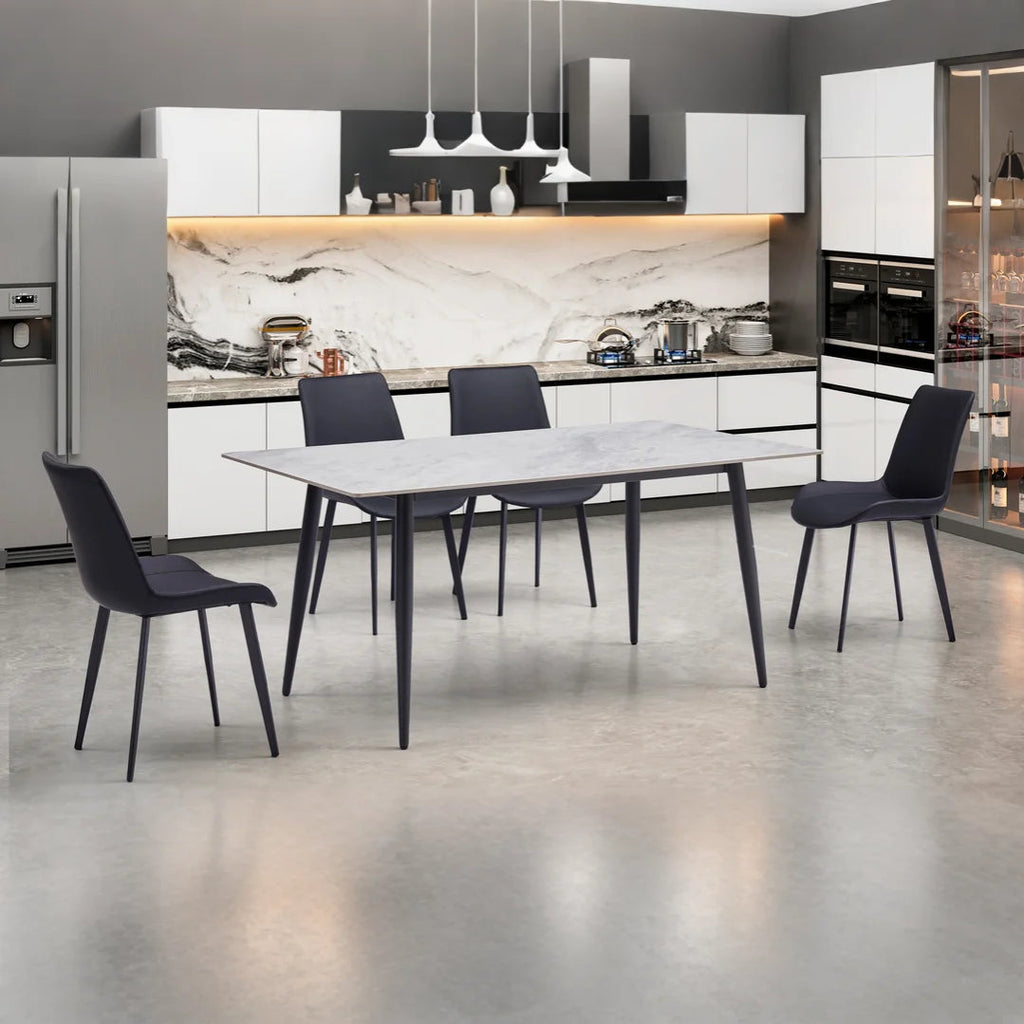 Iron with High-quality PU Black Powder Coated Legs Dining Chair (B0002-818)