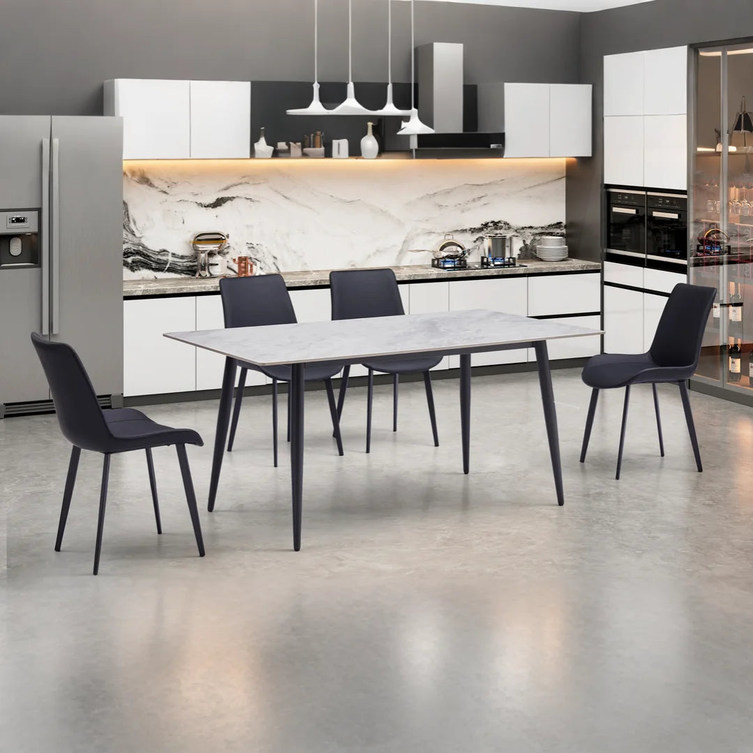 PU Material Black Powder Coated Legs Dining Chair
