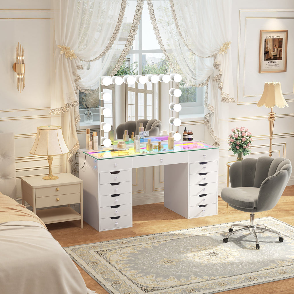 Eva-RGB Vanity Desk Set with 15 Bulbs Mirror
