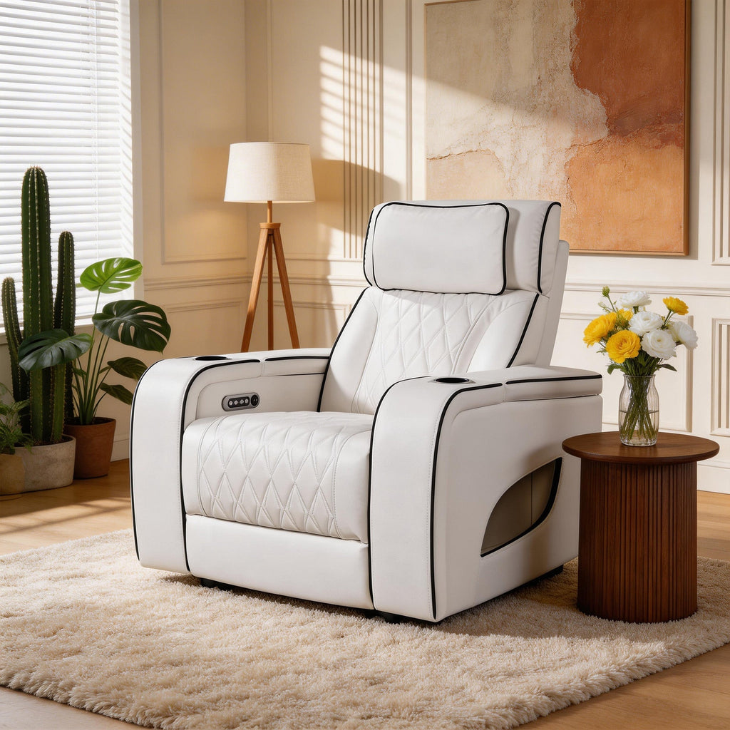 Jessie Power Recliner Chair - Modern White Leather Armchair