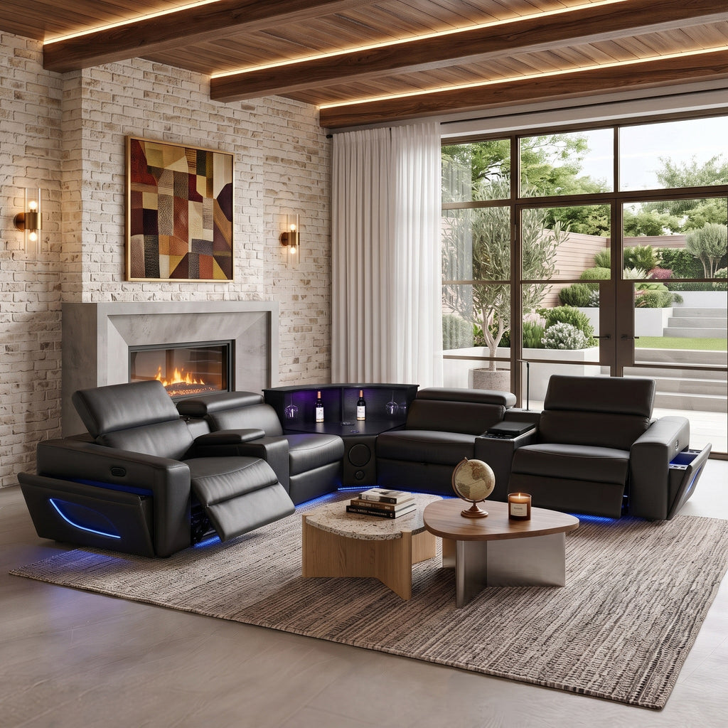 Power Recliner Air Leather Sectional MC3028A Black
