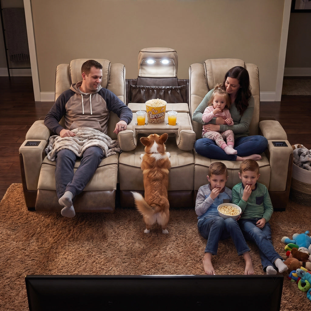 Charlie Modern Brown Power Recliner Sofa for Living Room or Home Theater