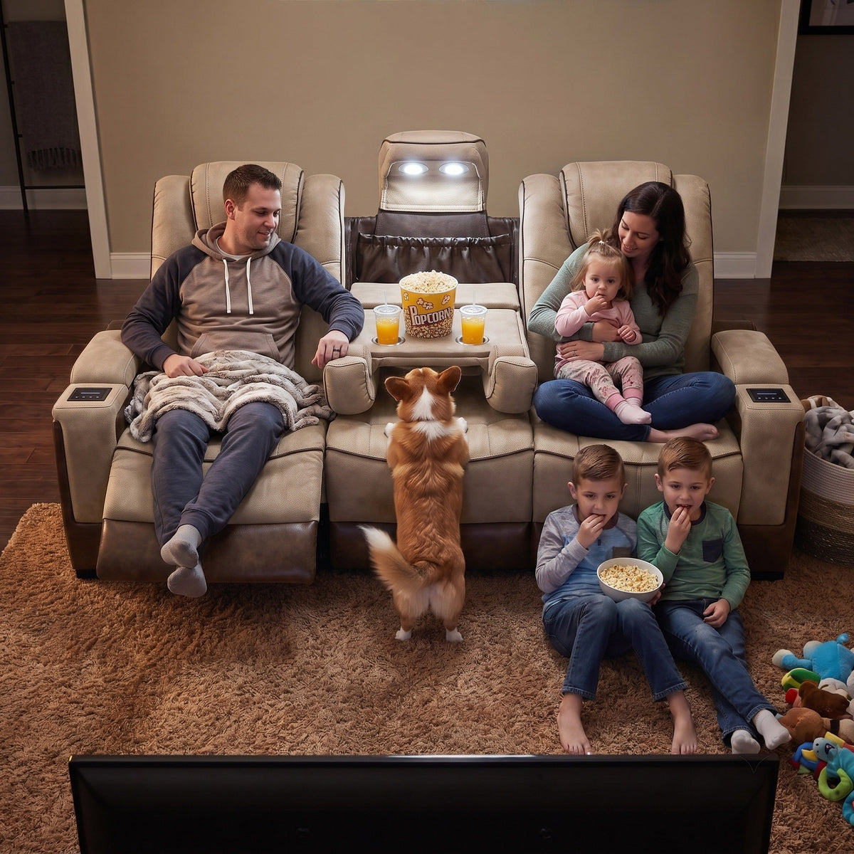 Charlie Modern Brown Power Recliner Sofa for Living Room or Home Theater