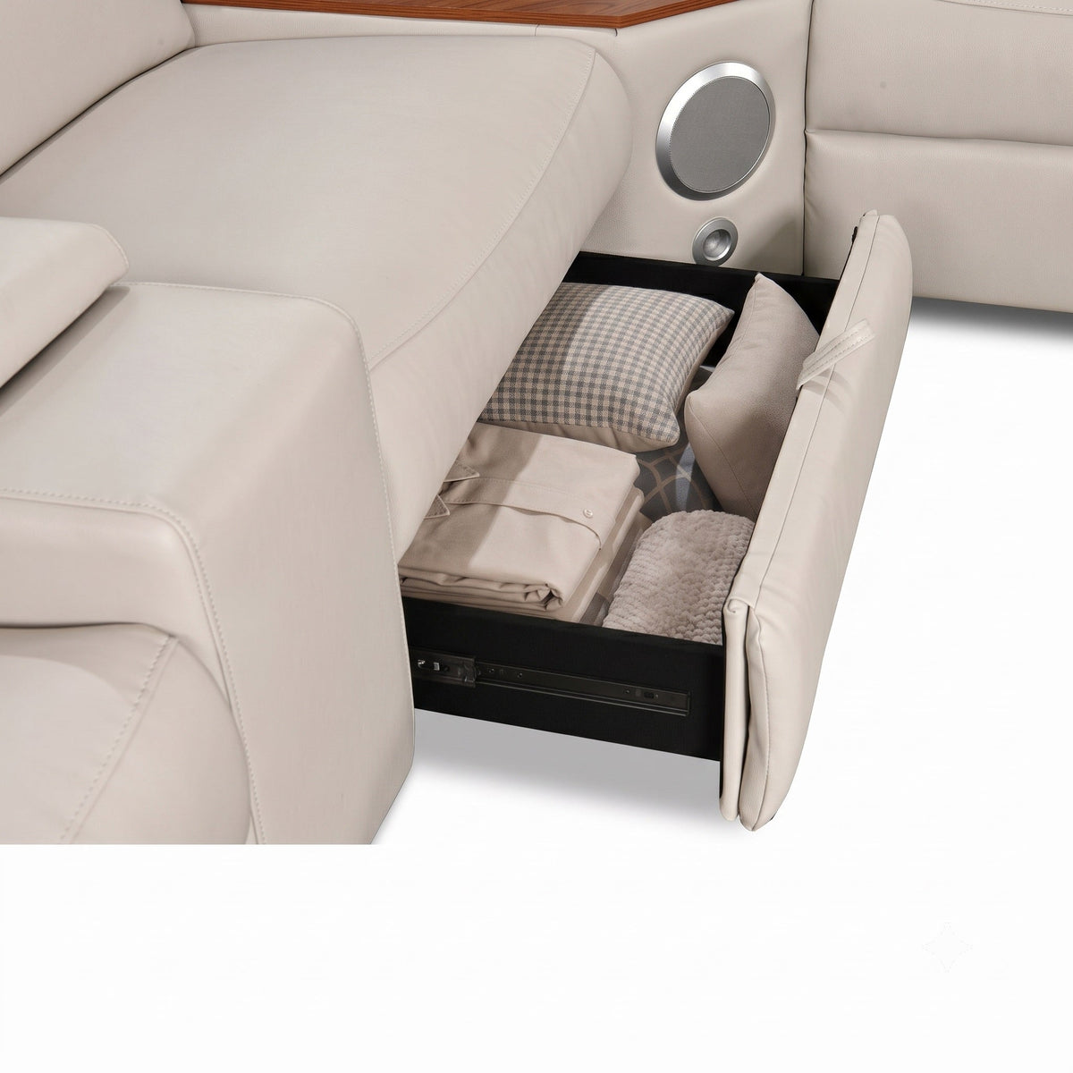 Air Leather Power Reclining Sectional Sofa with Recliner in Beige (MC3028A)