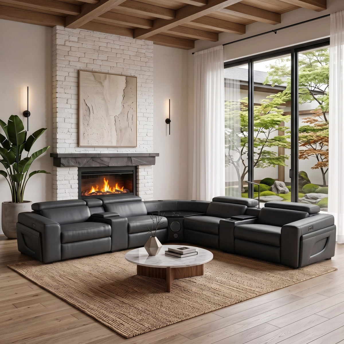 Power Recliner Air Leather Sectional MC3028A Black