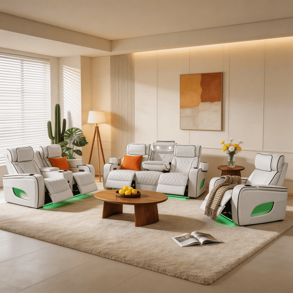 Jessie Luxury White Power Recliner Sofa Set