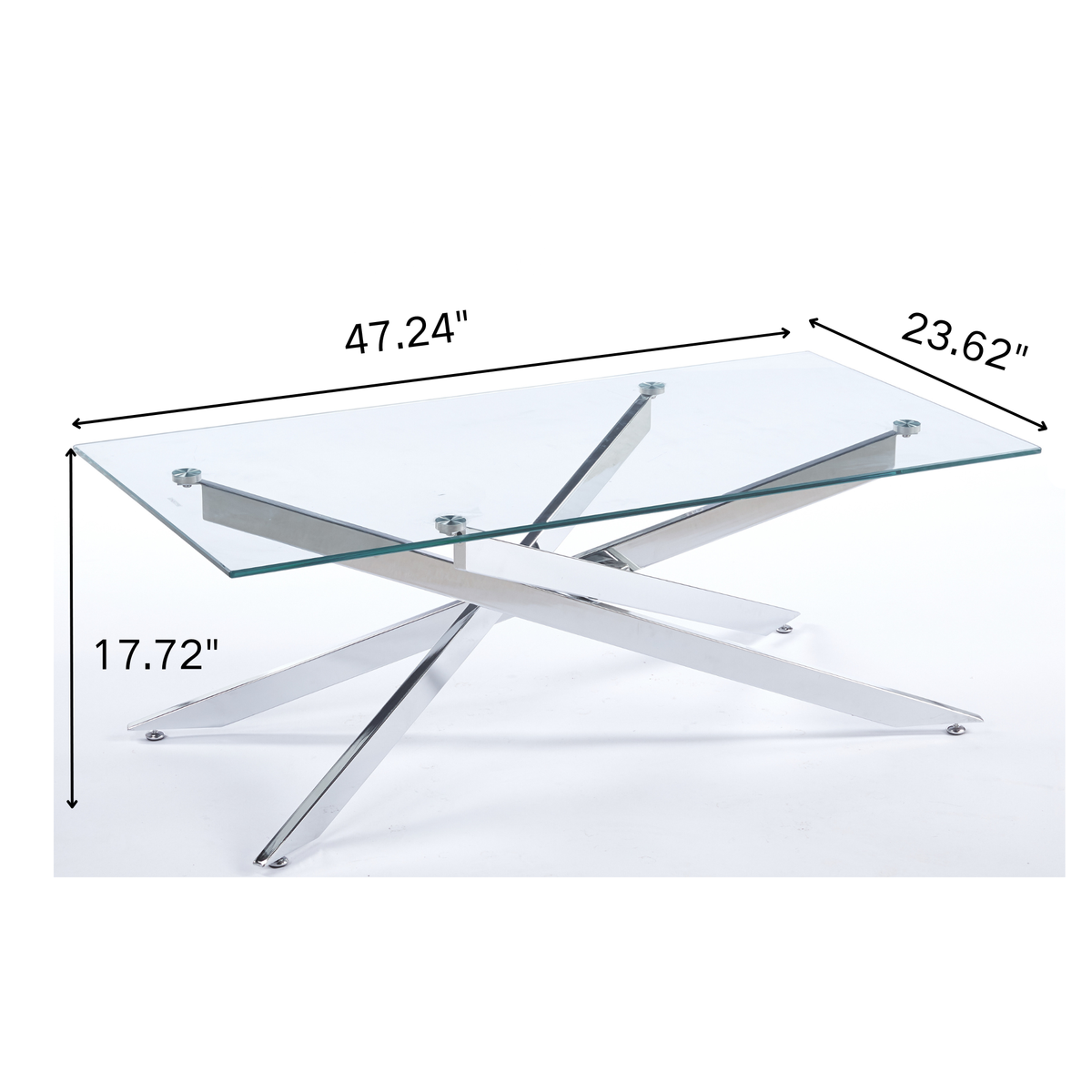 51.18" Modern Coffee Table, 8MM Clear Tempered Glass Top with Golden Crossed Metal Base, Easy to Clean