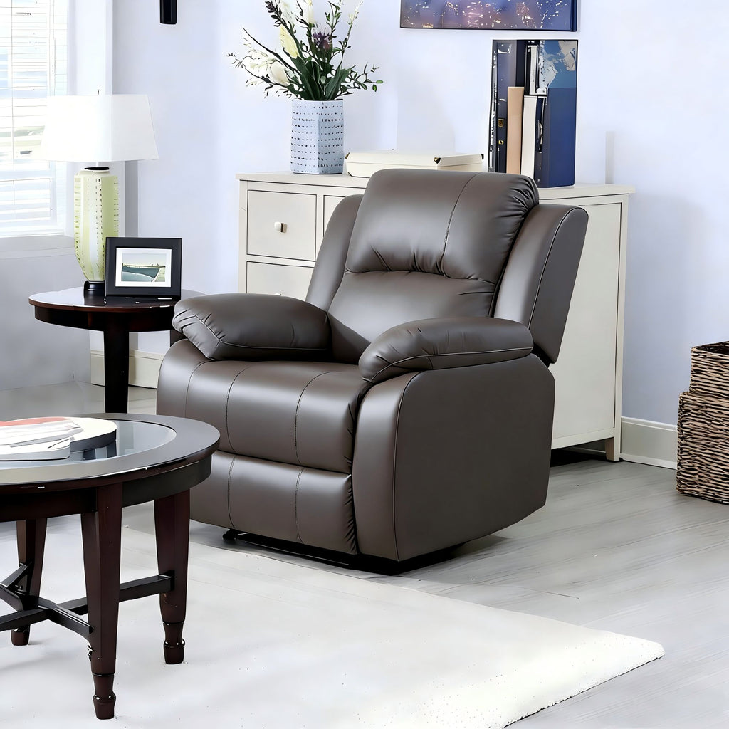 Lume Power Recliner 1-Seater Sofa in Ivory Faux Leather with Hidden Cupholders