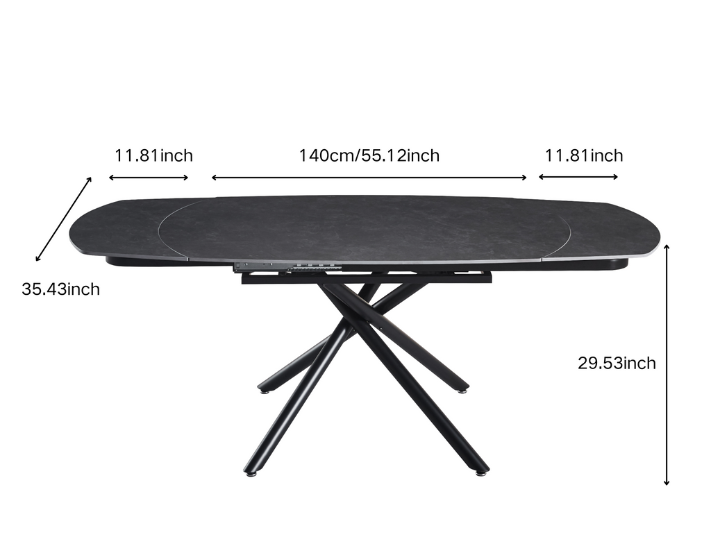 Extendable Ceramic Top Dining Table with Metal Legs (55.12 / 78.74 × 35.43 × 29.53)