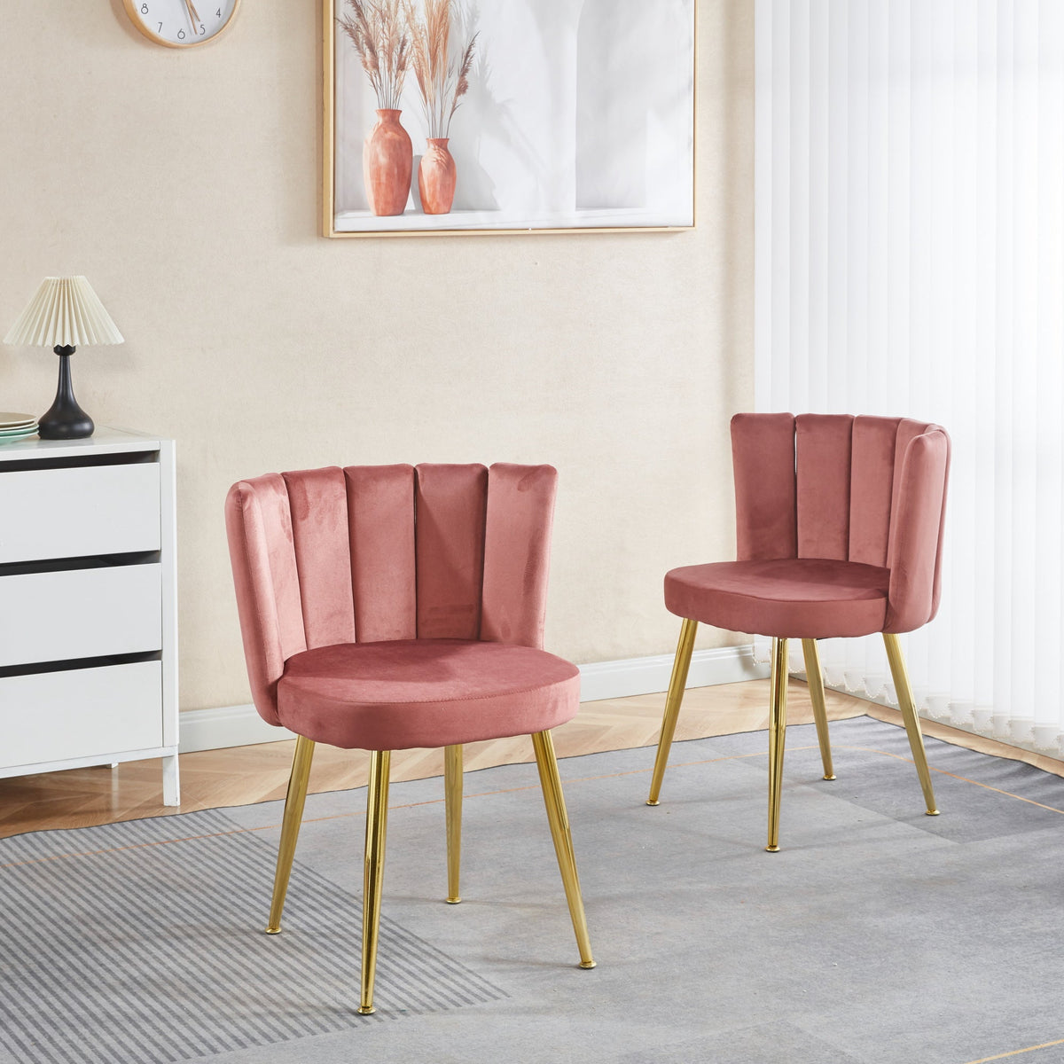 Modern Pink Dining Chair - Golden Iron Legs, Velvet Backrest 2pCS/CTN