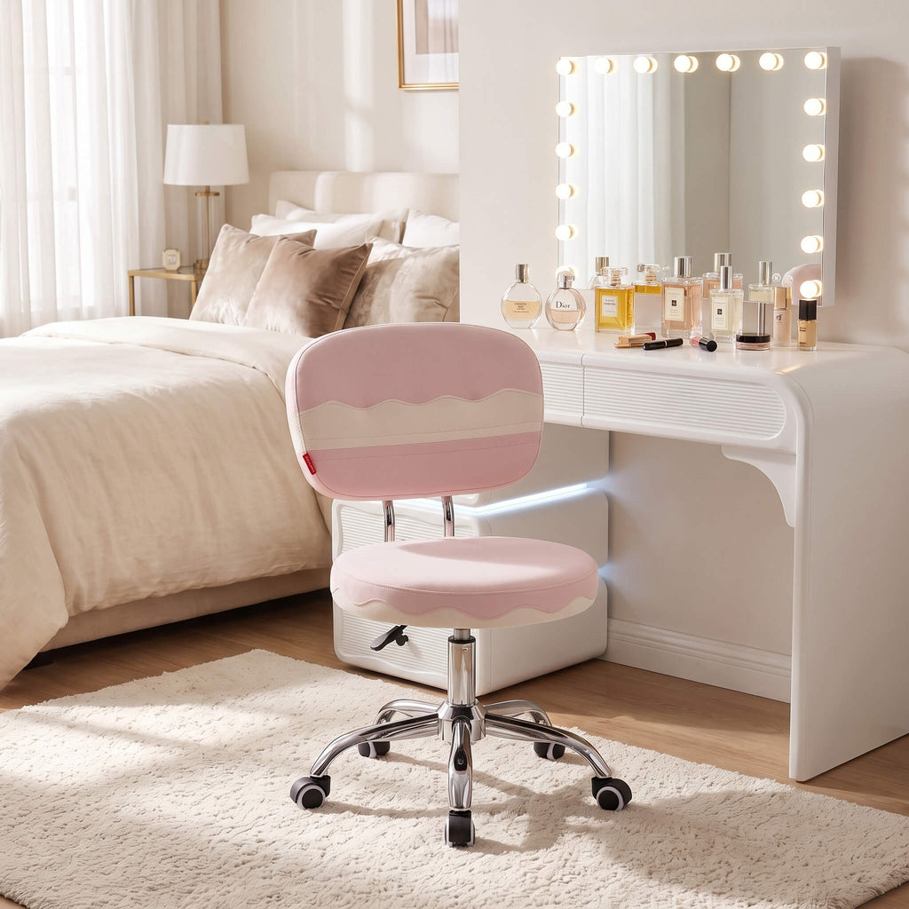 VANITII Cake 360-degree Seat Swivel Vanity Chair with Wheels & Adjustable Height