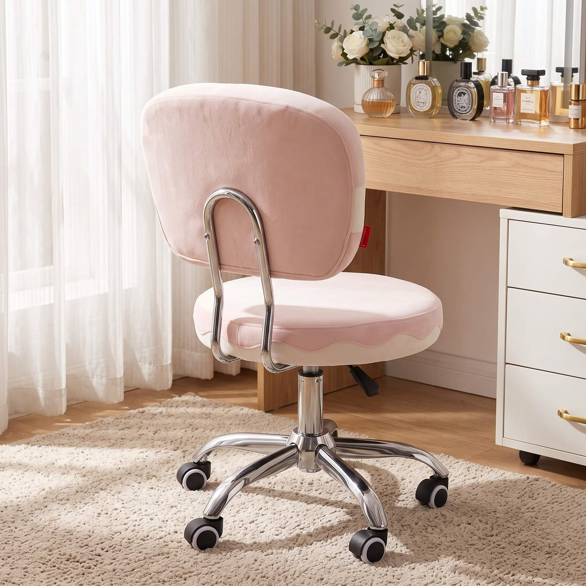 VANITII Cake 360-degree Seat Swivel Vanity Chair with Wheels & Adjustable Height
