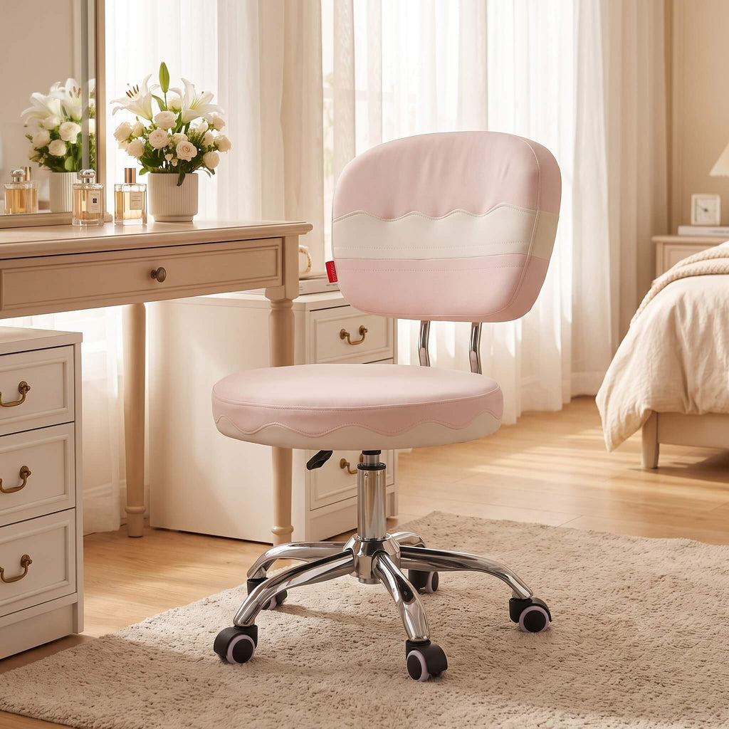 VANITII Cake 360-degree Seat Swivel Vanity Chair with Wheels & Adjustable Height