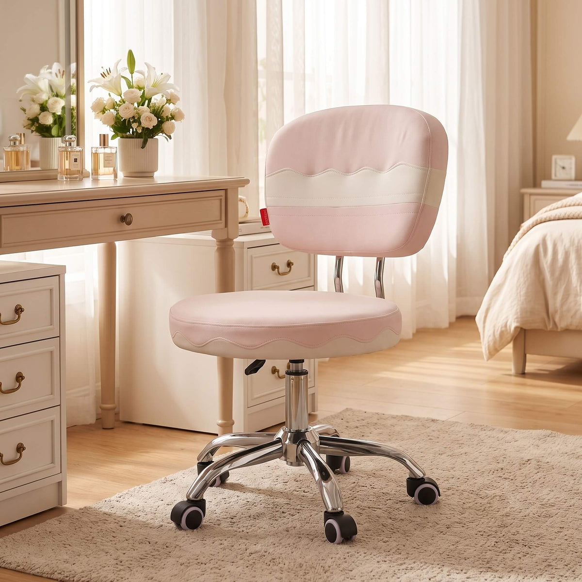 VANITII Cake 360-degree Seat Swivel Vanity Chair with Wheels & Adjustable Height