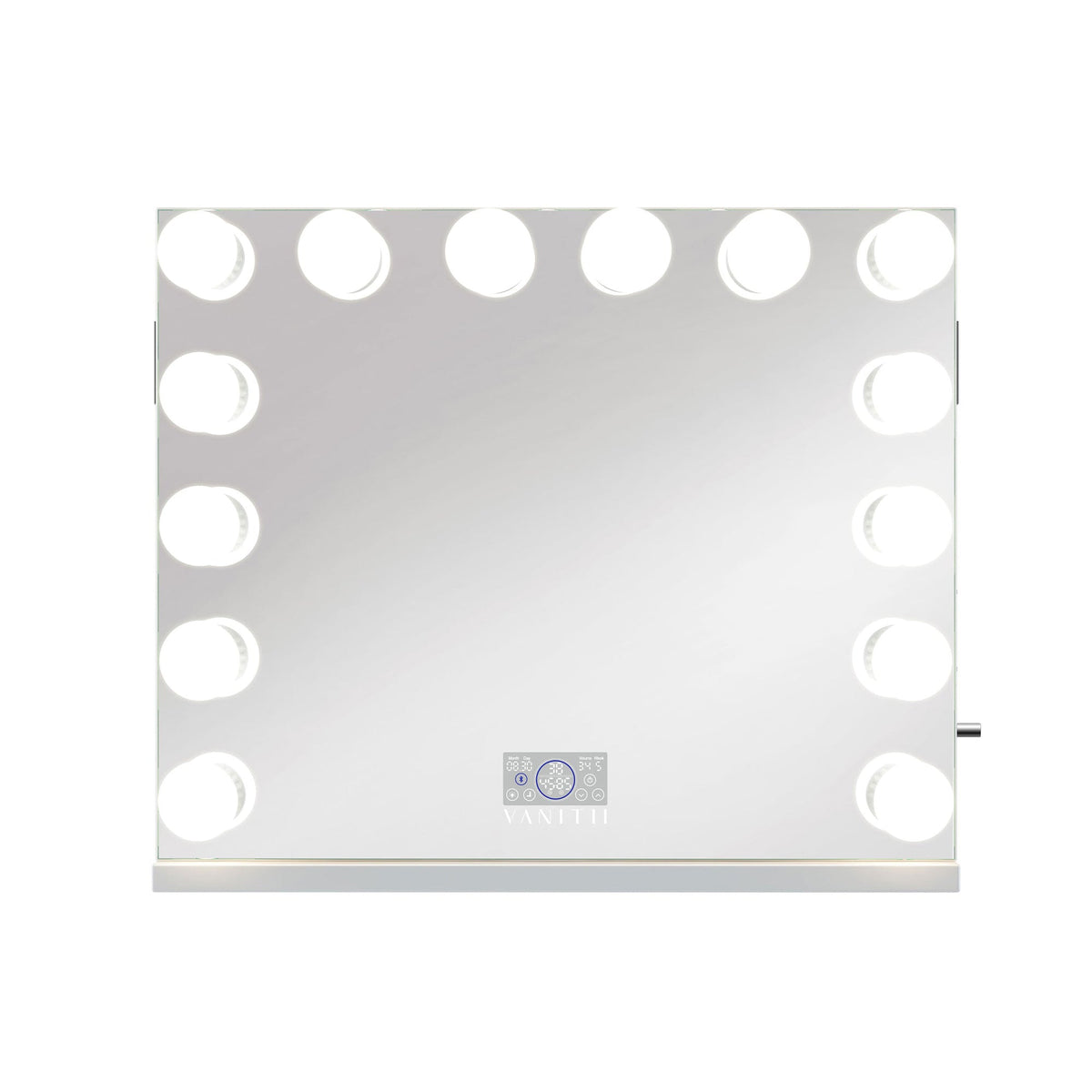 Vanitii vanity mirror with G95 LED bulbs and digital display