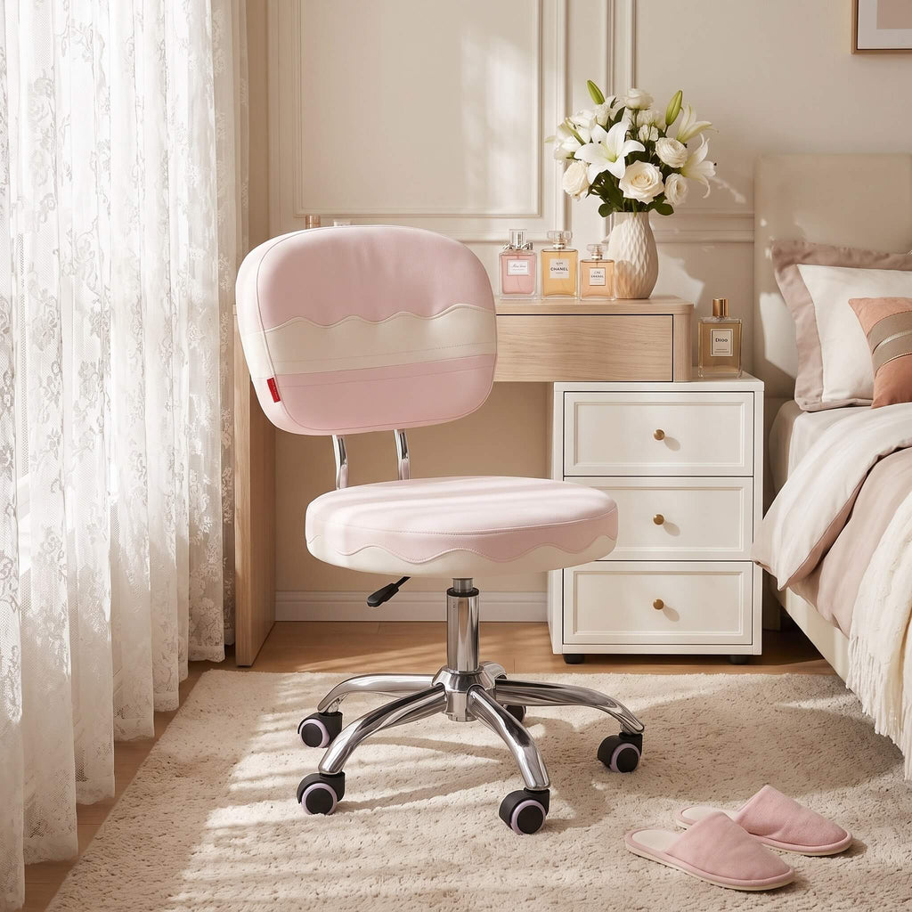 VANITII Cake 360-degree Seat Swivel Vanity Chair with Wheels & Adjustable Height